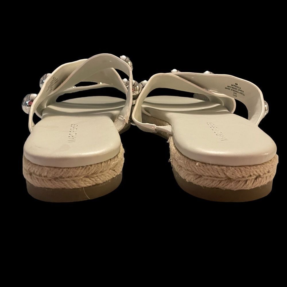 Marc Fisher Prisca White Vegan Leather Studded Slides - Picture 3 of 6